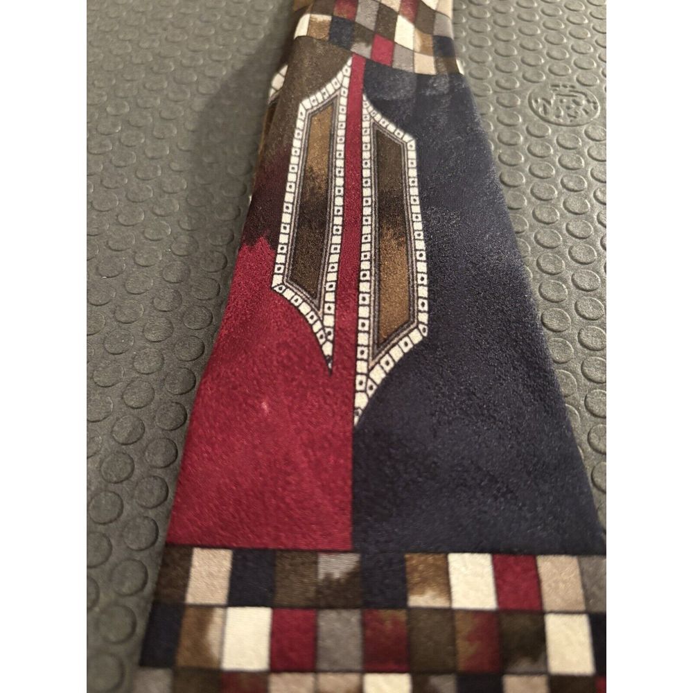 Silk Tie Necktie Geometric Red Browns Black & White Made in Italy Emilio Romano - Picture 4 of 4